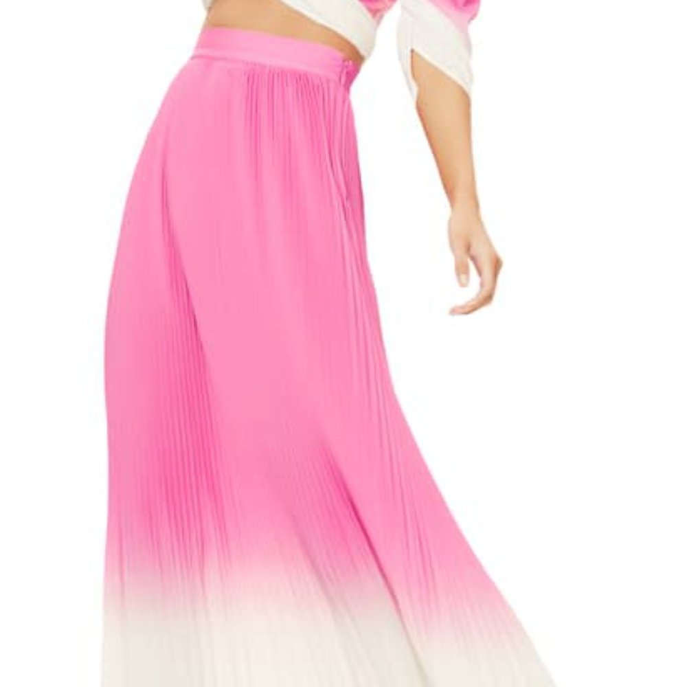AFRM Rocco Plisse Pleat High Waist Maxi Skirt Pink Ombre